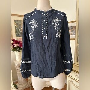 Alice Blue NwT Navy Blue Embroidered Women's Top Size M C:4353-9